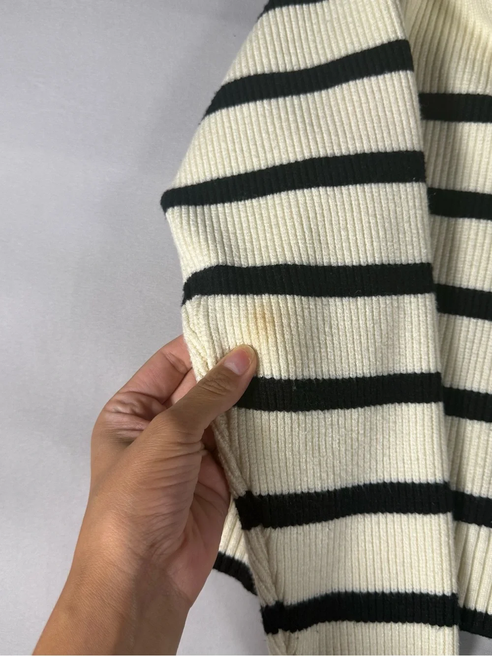 Zara Black & Cream Striped V-Neck Sweater